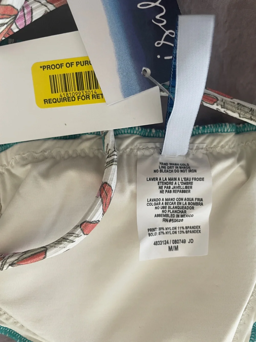 Isabella Rose Floral Ribbed Bandeau Bikini Top size M NWT Tie Back boho swim
